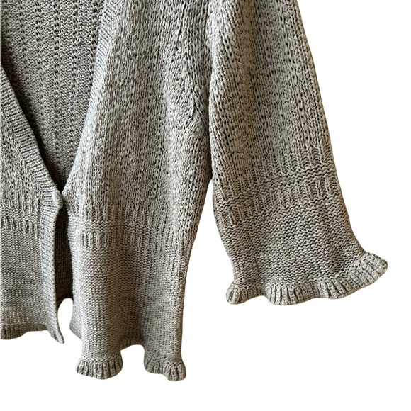 Vintage August Silk Tan Knit Ruffle Short Sleeve Shrug Cardigan Size Medium - Picture 7 of 11